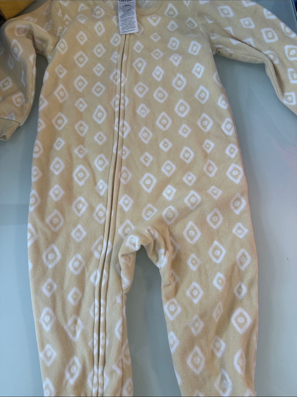 Gerber Cream and White Diamond-Print Fleece One-Piece